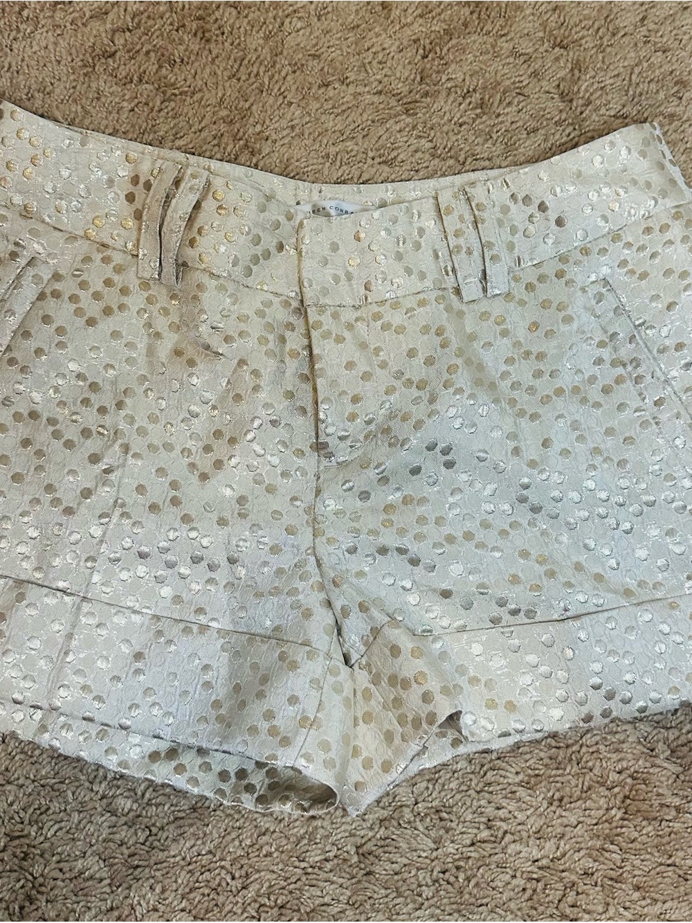 LC Lauren Conrad Cream Metallic Dot-Print High Waist Shorts